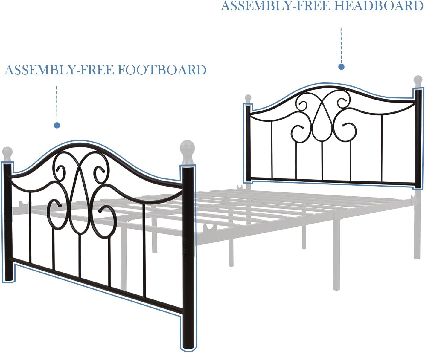 Vintage Sturdy Full Size Metal Bed Frame with Headboard and Footboard Basic Bed Frame No Box Spring Needed (Full,Black)