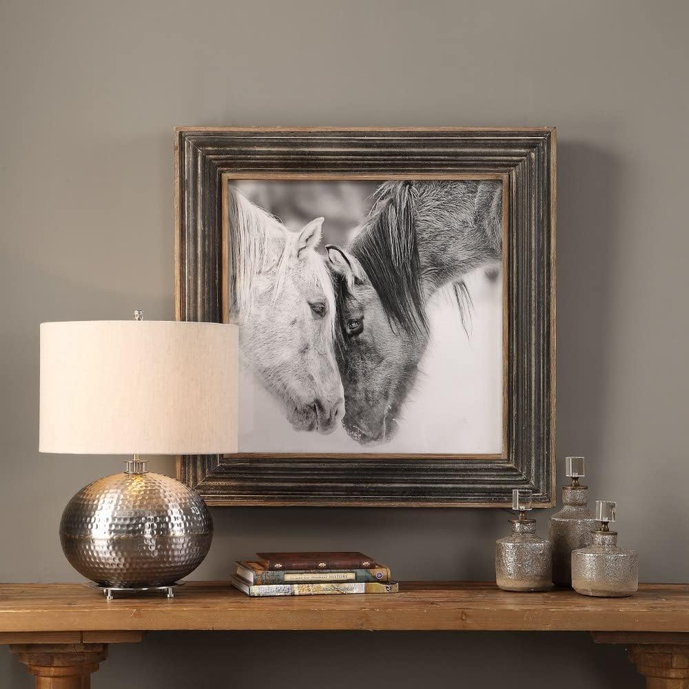 Custom Black and White Horses 31 1/2' Square Framed Wall Art