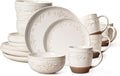 Artena Plates And Bowls Sets, 16 Pieces Dinnerware Sets, Dish Set For 4, Ceramic Kitchen Bowl And Plate Set, Embossed White Dishware Sets, Dishwasher & Microwave Safe (Damask Floral) (With Mugs)
