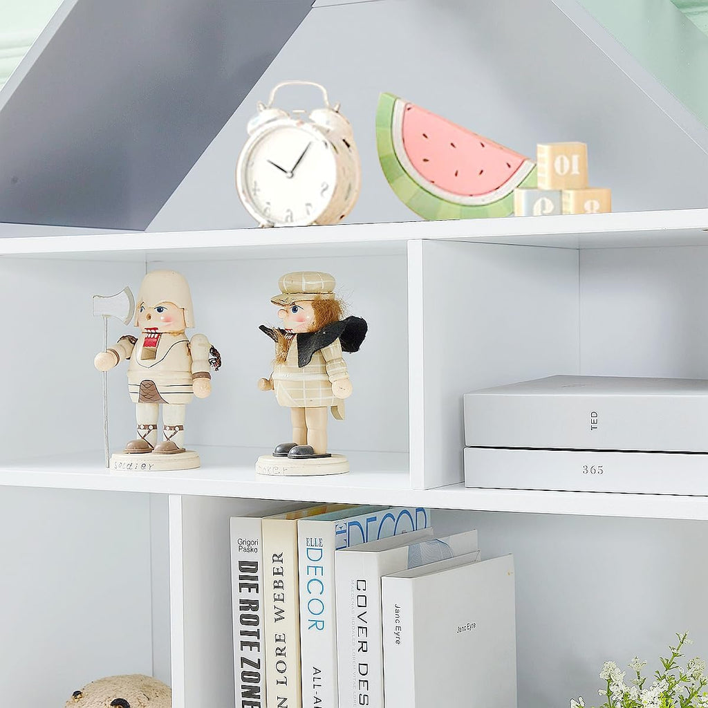 Wooden Dollhouse Bookshelf 4-Tier Children's Bookcase Display Storage Doll House Organizer Furniture for Kids Bedroom Playroom Nursery Kindergarten Gift for Girls Boys Ages 3-8 Years Old