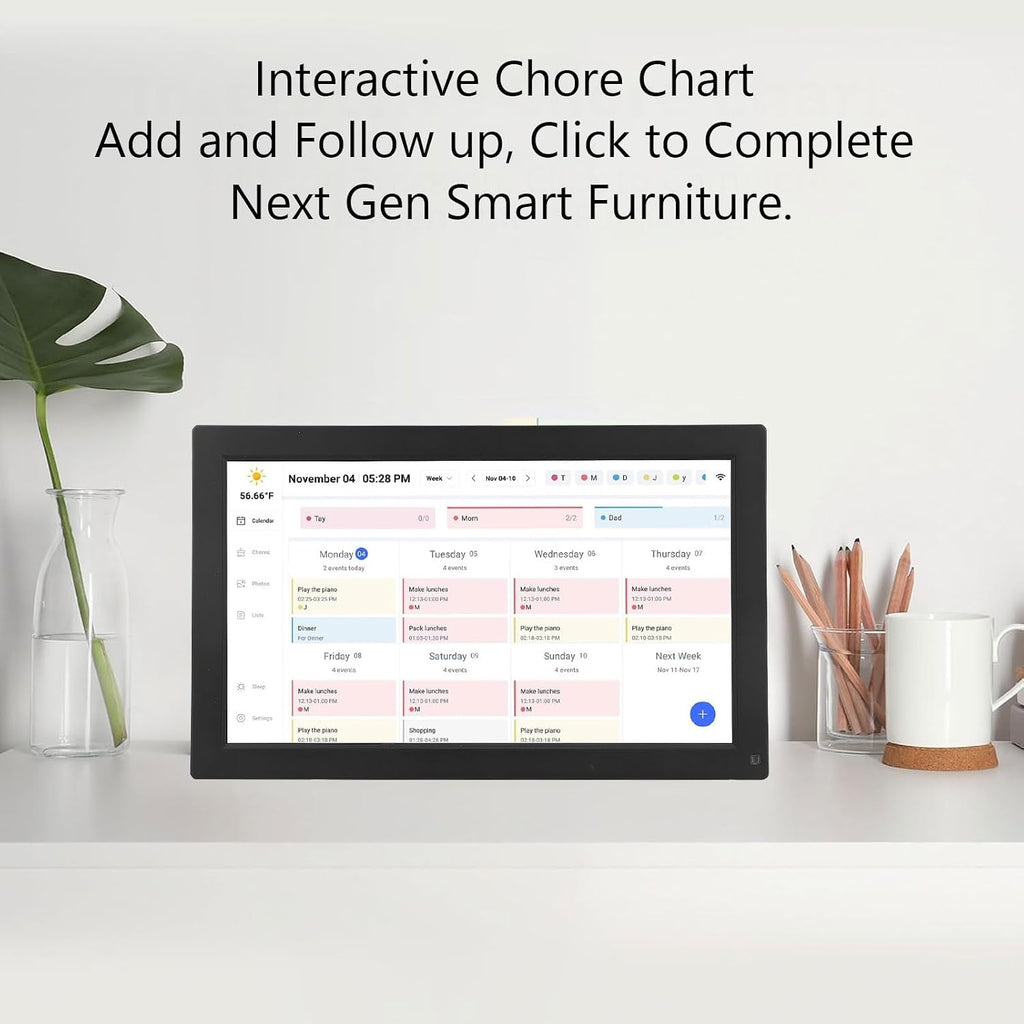 GOWENIC 15.6 Inch Smart Digital Calendar, 1920×1080 Full HD Touchscreen Family Planner Calendar with Chore Chart to Do List Notepad for Scheduling (US Plug)