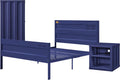 Benjara Dua Recessed Panel Pattern 3 PC Full Bedroom Set - Blue Metal