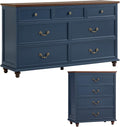 Joaxswe Bedroom Sets, 54' Wide 7 Drawers Dresser and 37' Tall 4 Drawers Dresser, Wooden 2 Piece Bedroom Furniture Set, Chest of Drawer for Bedroom, Home, Living Room, Hallway, Navy Blue