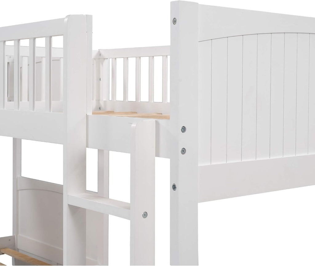 Flieks Triple Bed Twin-Over-Twin-Over-Twin Bed L Shaped Bunk Bed with 2 Drawers and 2 Ladders, No Box Spring Needed