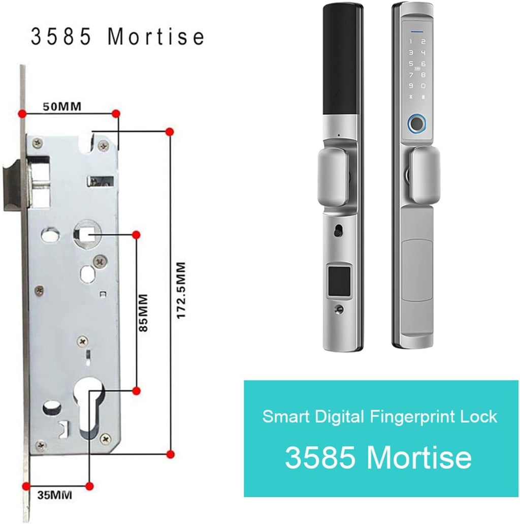 MiJob Tuya Waterproof Door Lock for Bridge Aluminum Outdoor Pull Push Sliding Door with WiFi Smart App Control Fingerprint Card Code (Color : Black smart Lock, Size : 22 * 240(3085))