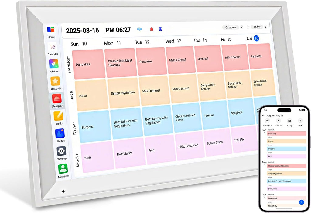15.6' Smart Digital Wall Calendar, 1920 * 1080P Touchscreen Electronic Wall Planner, Family Schedule Organizer Digital Photo Frame with Built-in 64GB Memory, White