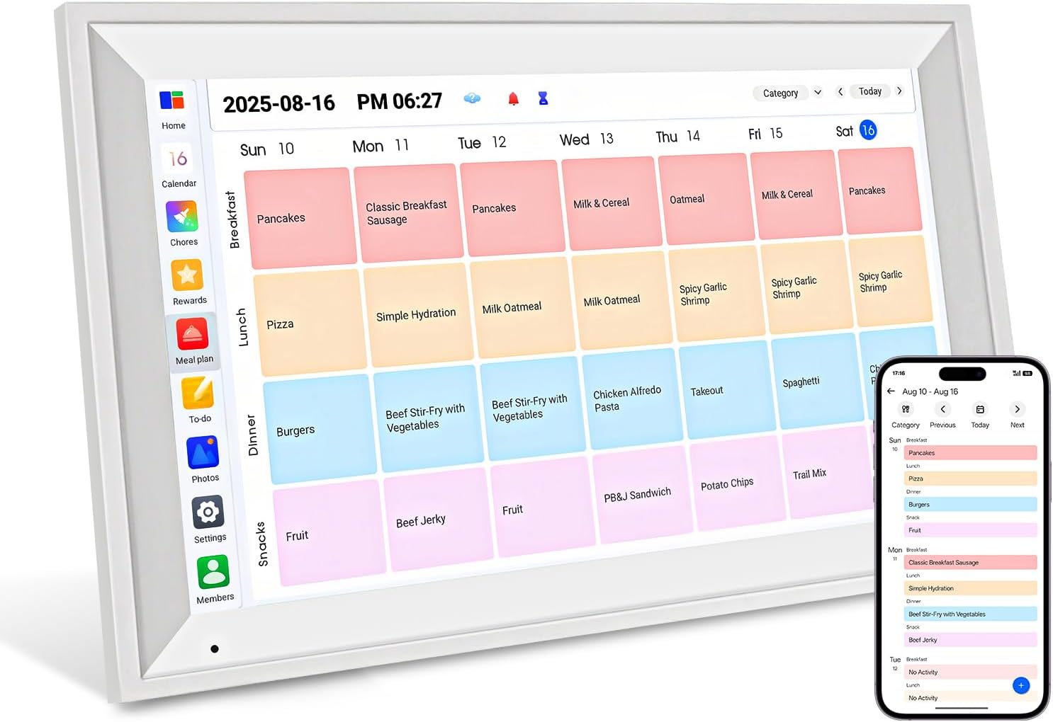 15.6' Smart Digital Wall Calendar, 1920 * 1080P Touchscreen Electronic Wall Planner, Family Schedule Organizer Digital Photo Frame with Built-in 64GB Memory, White