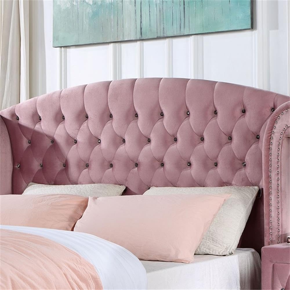 Furniture of America FOA Gijit 3-Piece Pink Fabric Wingback Bedroom Set - Full + 2 Nightstands