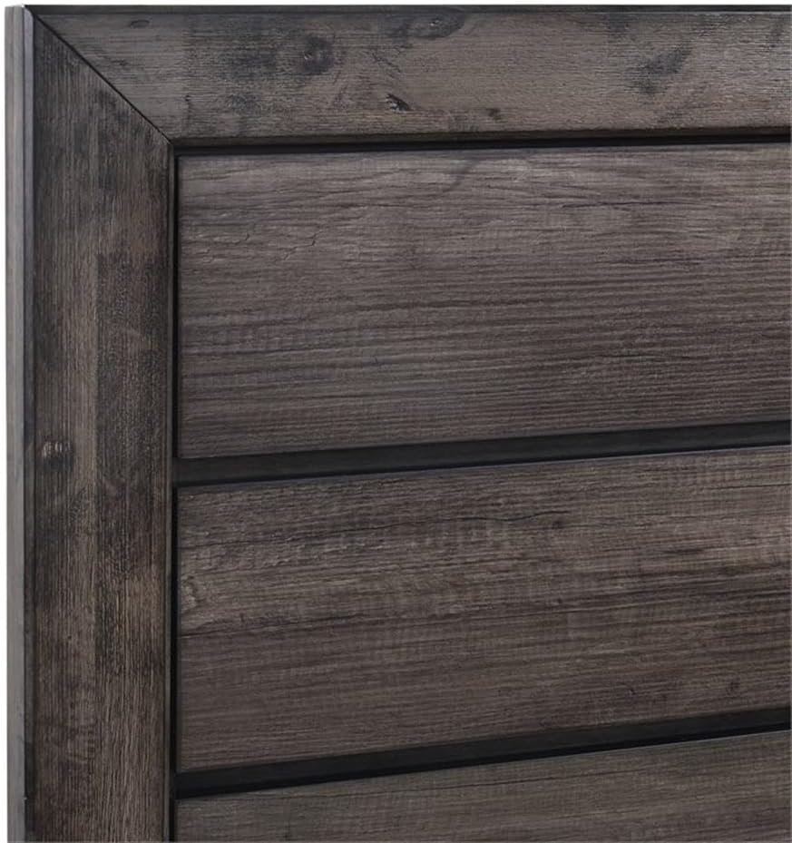 BOWERY HILL Solid Wood 3-Piece Youth Full Panel Bedroom Set, Wire Brush Gray Finish, Includes Bed, Chest, Nightstand, Felt-Lined Drawers, Rustic Design, Spacious Storage, Inset Panels, Ideal for