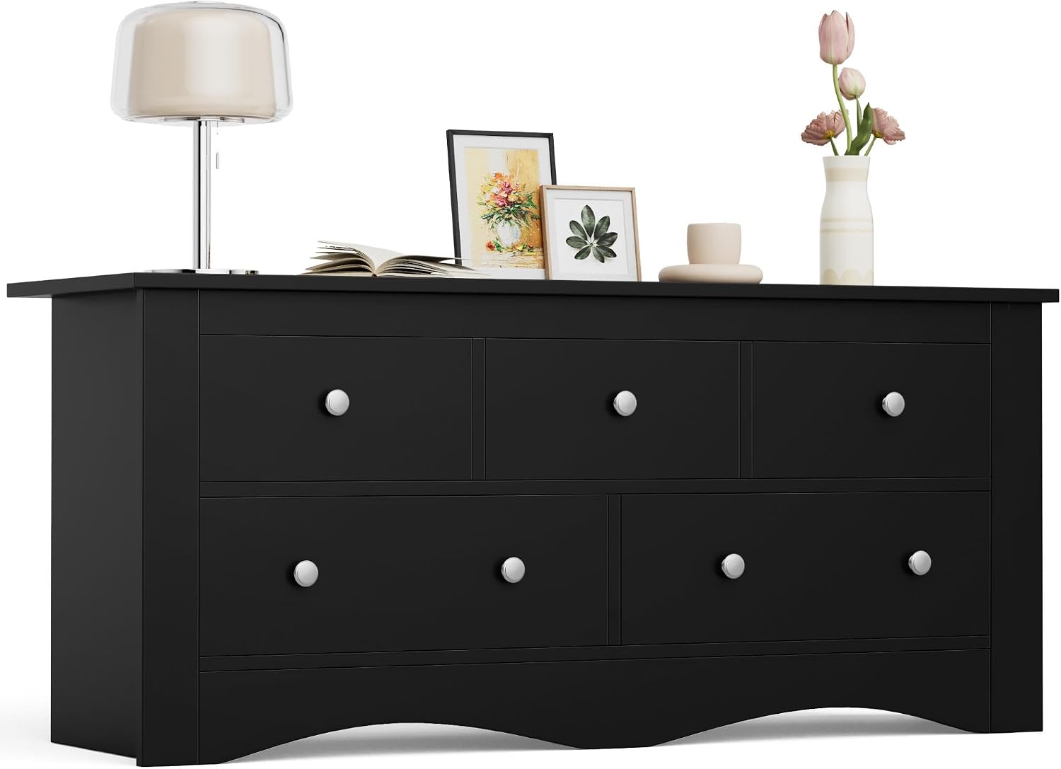Furmax Dresser for Bedroom, 5 Wood Dresser, Chest of Drawers, for TV up to 65 inch, TV Stand Storage Chest of Drawers for Hallway Entryway (Black)