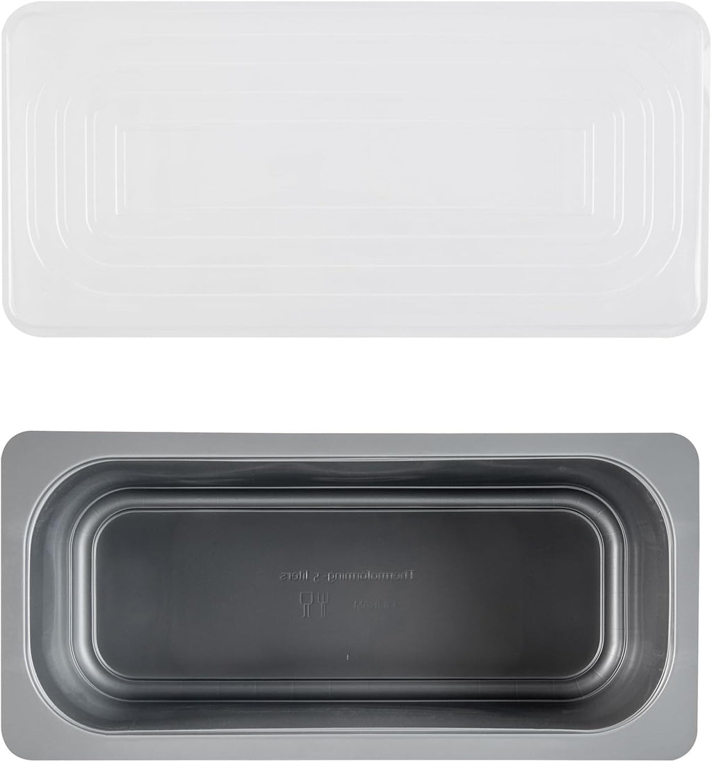 Restaurantware 5 Quart Ice Cream Tub, 100 Count, 5.28 Liter Capacity, Plastic Dessert Container, Rectangular Food Storage Box, Stackable Clear Lid, Gray