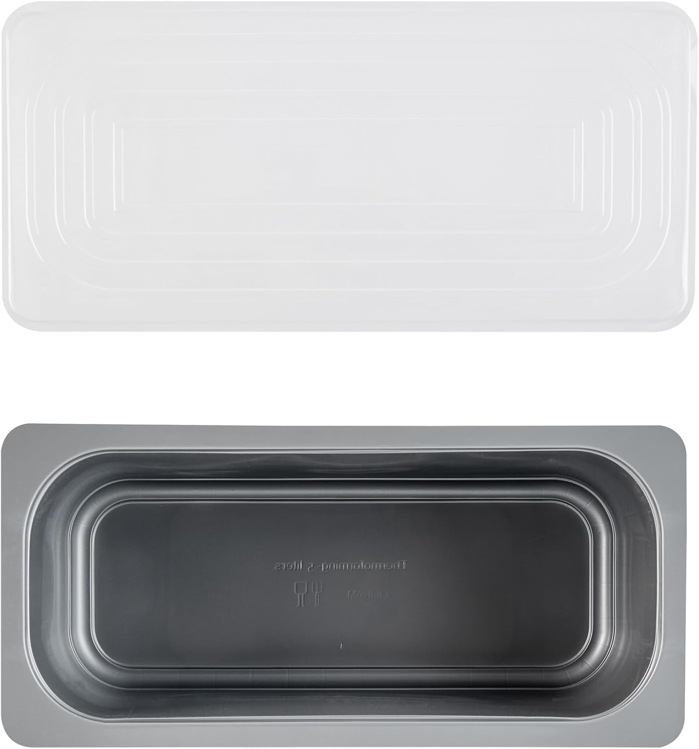 Restaurantware 5 Quart Ice Cream Tub, 100 Count, 5.28 Liter Capacity, Plastic Dessert Container, Rectangular Food Storage Box, Stackable Clear Lid, Gray