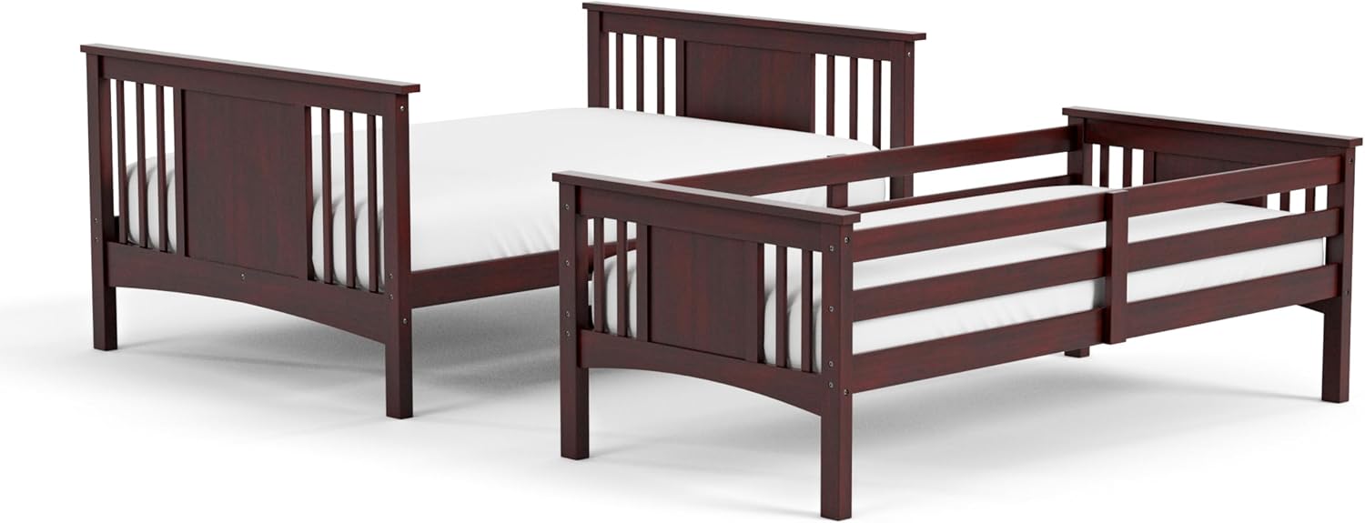 Furniture of America Althea Modern Solid Wood Full Over Full Bunk Bed with Angeled Ladder, No Box Spring Required, for Kids, Boys, Girls, Bedroom, Dorm, Dark Walnut
