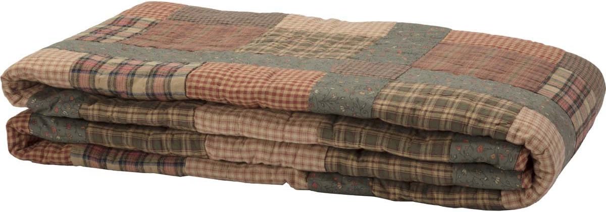 VHC Brands Crosswoods Patchwork Cotton Primitive Bedding Pre-Washed King Quilt, Dark Olive Green