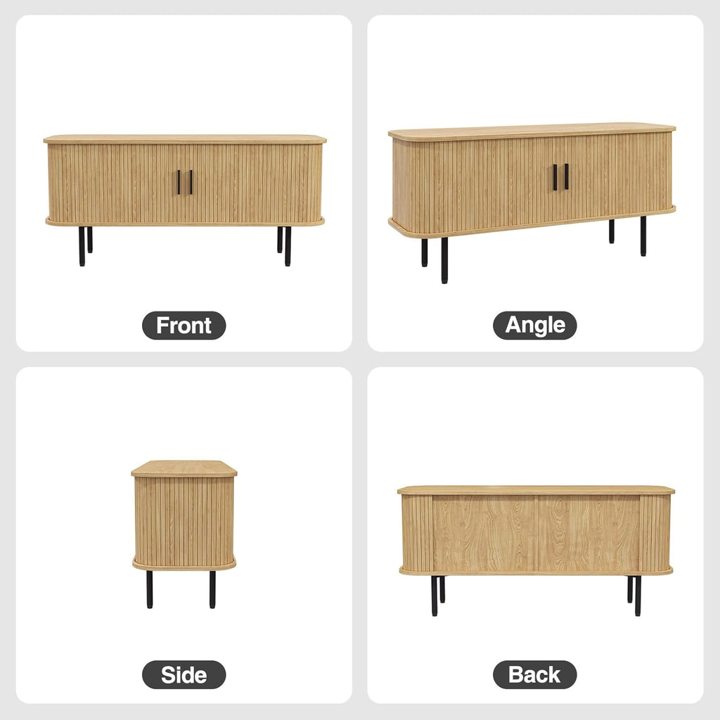 FiveWillowise 47' Natural Fluted TV Stand for TVs up to 60 Inch, Gaming Entertainment Center with Tambour Slatted Sliding Doors and Storage Cabinet, Media TV Consoles Table for Living Room, Office