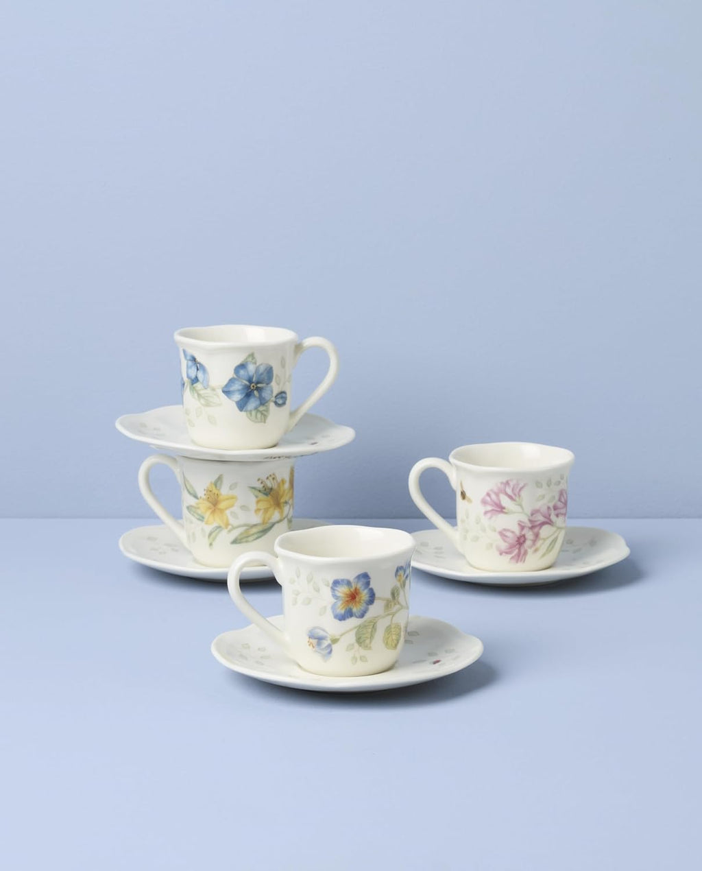 Lenox 897806 Butterfly Meadow Espresso Cup & Saucer, Set Of 4, Service For 4