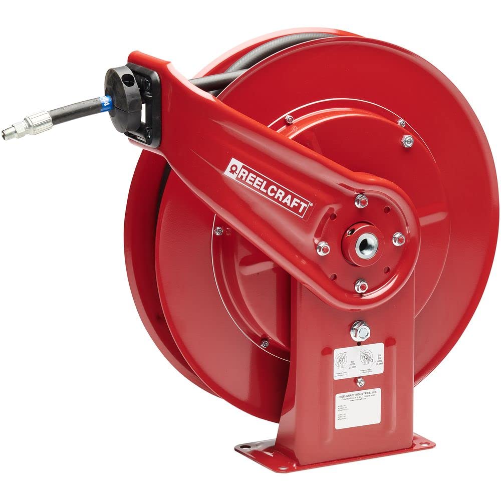 Reelcraft PW7650 OHP Pressure Wash Spring Retractable Hose Reel, 3/8' x 50', 4800 Psi, Red