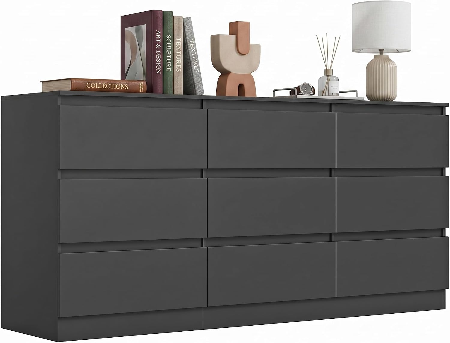 Black 9 Drawer Dresser for Bedroom,Modern Deep Drawer Dresser with No-Handle Design,Wide Storage Chest of Drawers,Wood Bedroom Storage Organizer Furniture for Closet,Hallway