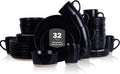 Stone Lain Jules Stoneware 32-Piece Modern Dinnerware Set, Plates and Bowls, Service for 8, Black, Microwave & Dishwasher Safe