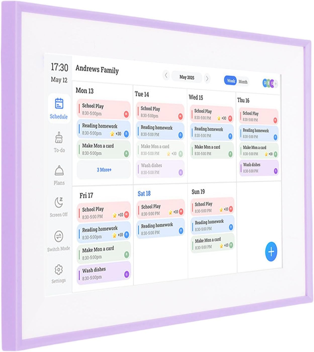 LiebeWH Smart Digital Calendar 10.1 Inch LCD Touch Screen Electronic Desk Calendar with Chore Chartfor Home and Office Purplish