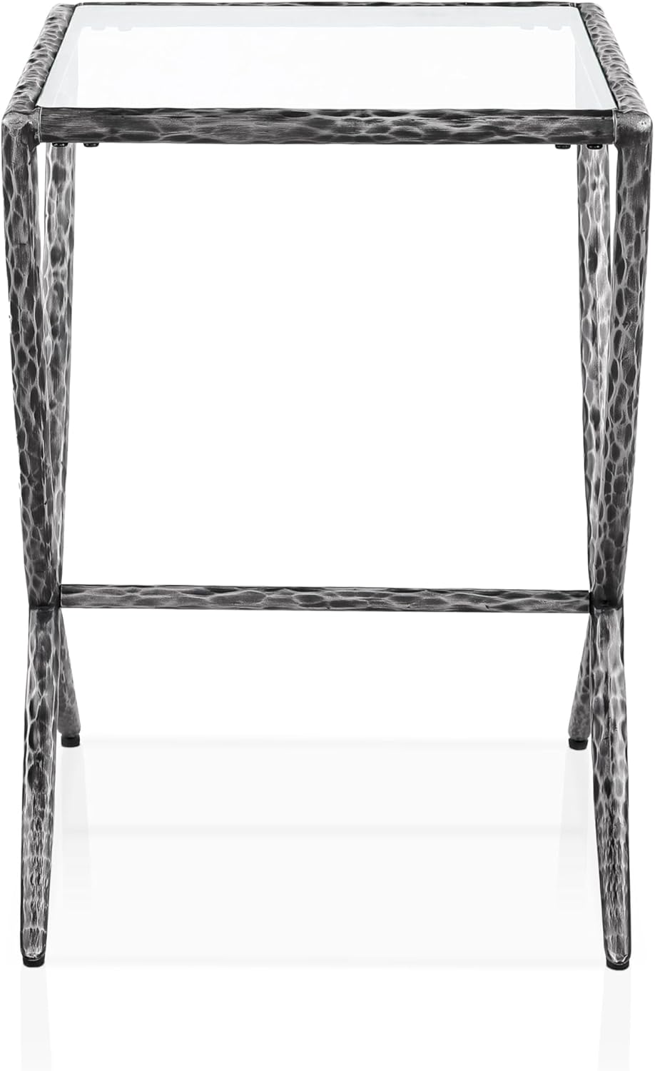 24/7 Shop at Home Lalia Hammered Metal 4-Piece Bedroom Collection, Upholstered Bed Frame with Camelback Headboard, Forged Steel, Bench and Curved Nightstands, Foundation Required, Full, Matte Grey