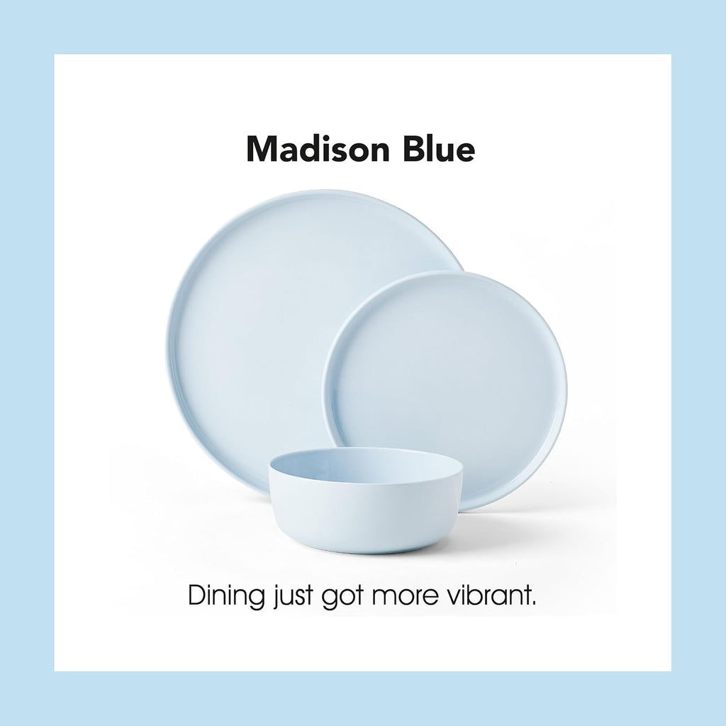 Mikasa Madison Misty Blue Bone China Dinnerware Set, 12-Piece Service for 4, Includes Dinner Plates, Salad Plates and Cereal Bowls, Dishwasher Safe
