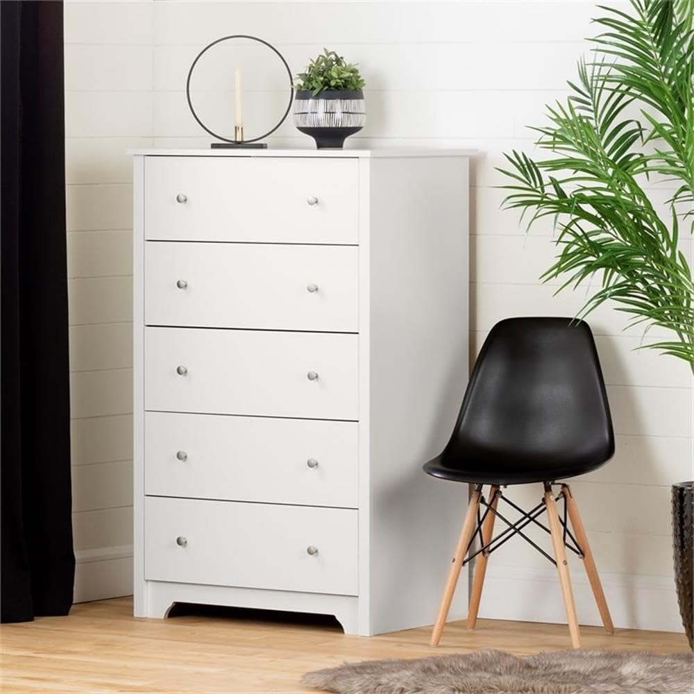 South Shore Vito Collection 5-Drawer Dresser, 16.88'D x 31.5'W x 48.75'H, Pure White with Matte Nickel Handles