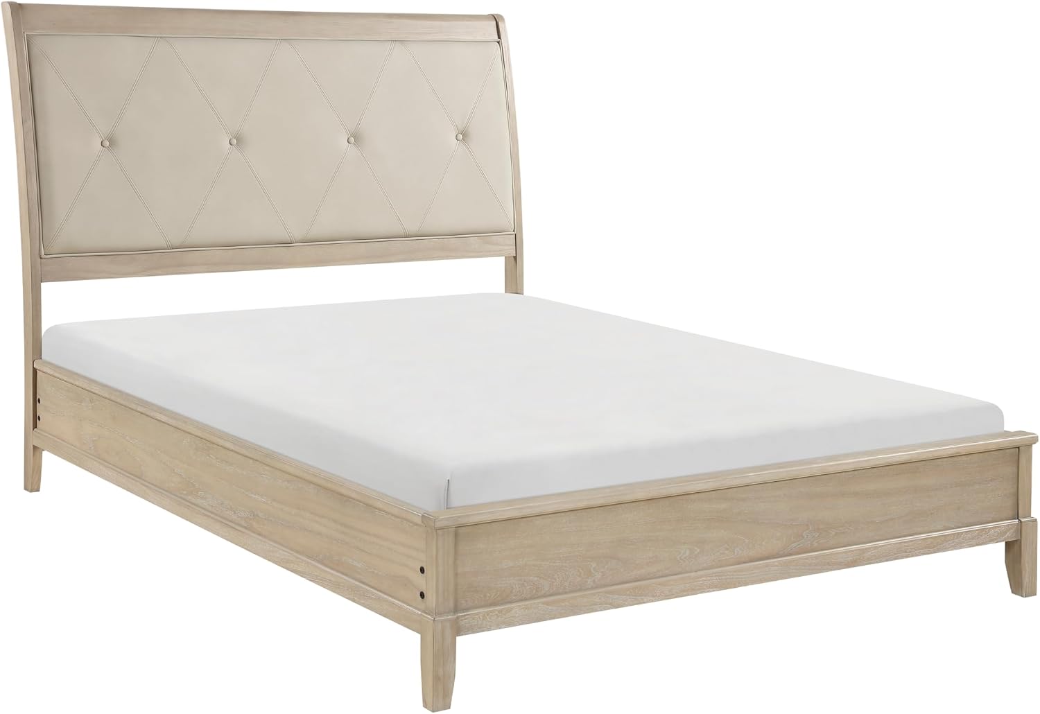 3 Pieces Bedroom Furniture Set Full Size Bed and Nightstands Tufted Headboard Beige Finish Durable