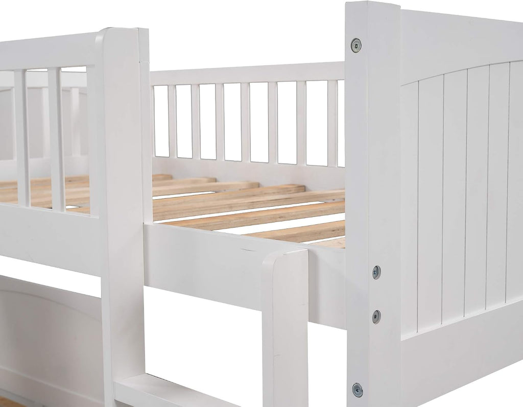 Flieks Triple Bed Twin-Over-Twin-Over-Twin Bed L Shaped Bunk Bed with 2 Drawers and 2 Ladders, No Box Spring Needed