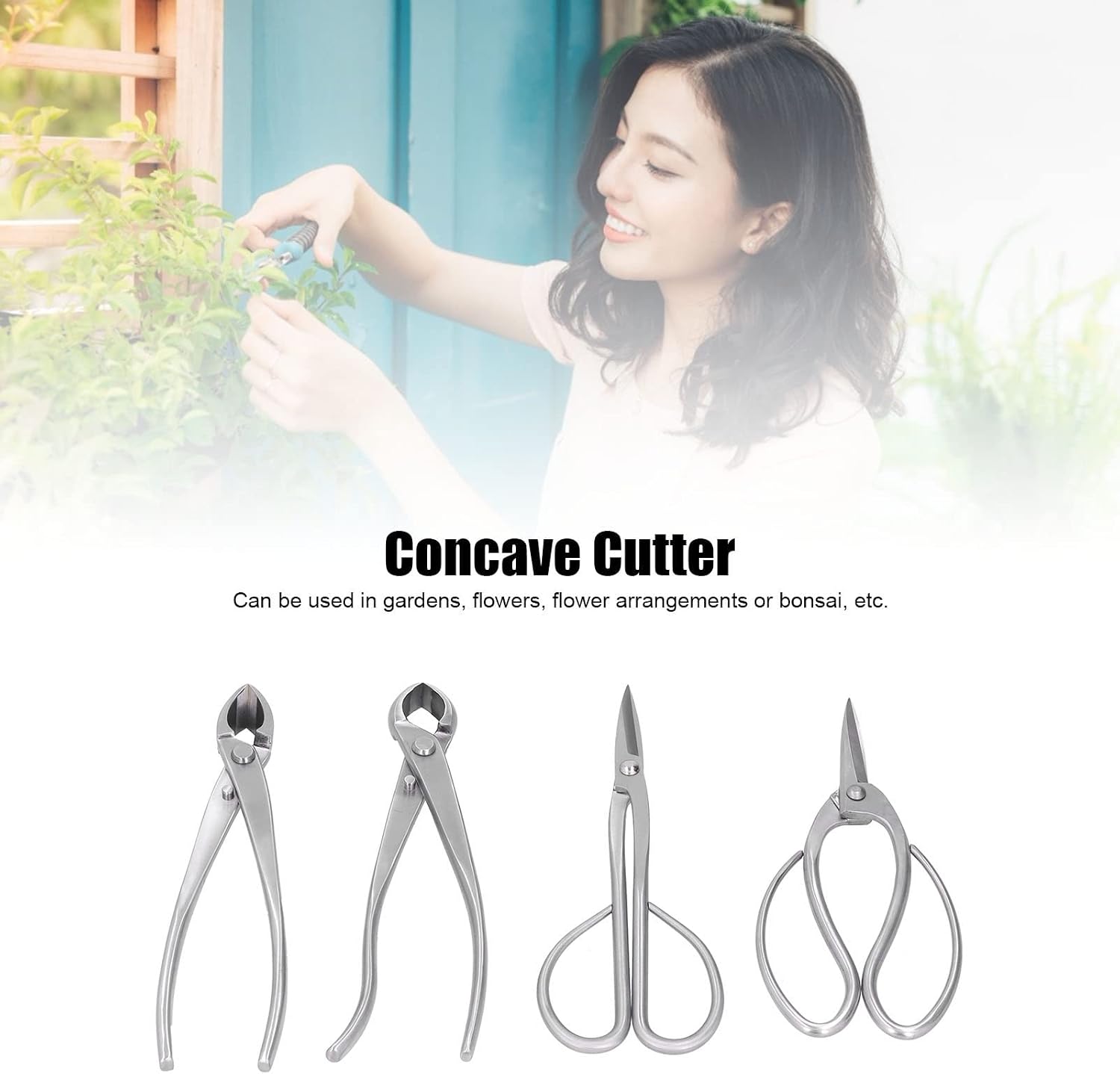 4 Piece Bonsai Tool Set, Stainless Steel Knob Shears, Trunk Splitter, Concave Shears, Gardening Tool Set, First Choice for Bonsai Enthusiasts (Nylon Protective Bag)