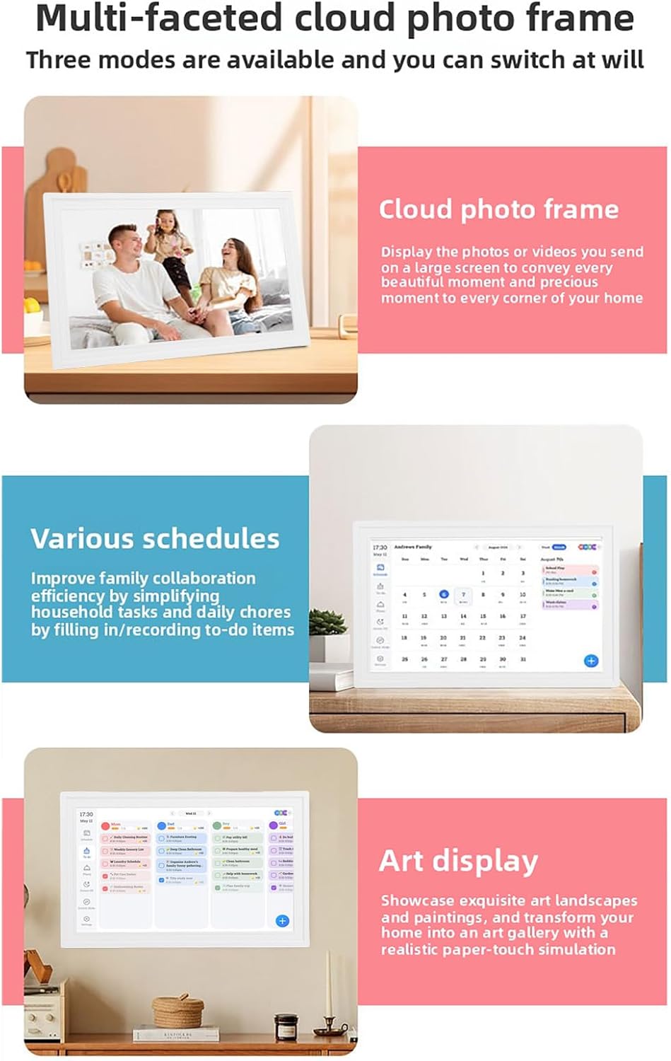 Dpofirs 15.6 inch Smart Digital Calendar Touchscreen, Wall Planner, Smart Family Schedules, Digital Picture Frame, for Seamless Scheduling (Pure White)