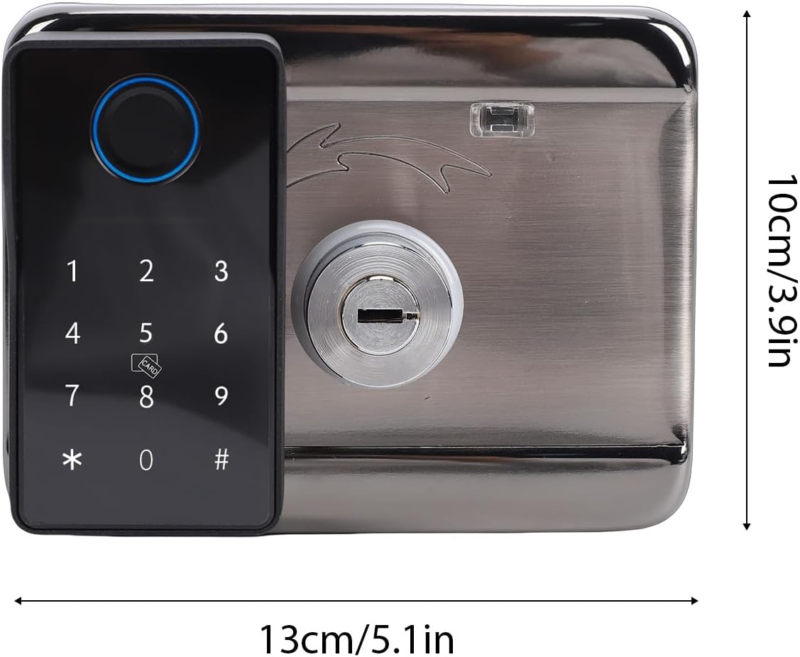 Smart Gate Lock, 5 in 1 Double Sided Fingerprint Locks with Password Card Key Wireless APP Control 290 Users Capacity Electronic Deadbolt Set for Garden Fence Yard