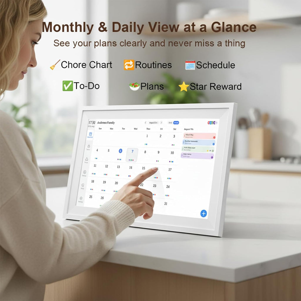 2 in 1 Voice Digital Calendar: Write, Speak & Sync to to-Dos - Touchscreen Family Schedule & Chore Chart with Meal Planner, Picture Frame & Lists (Family Hears Your Original Voice Reminders 10.1')