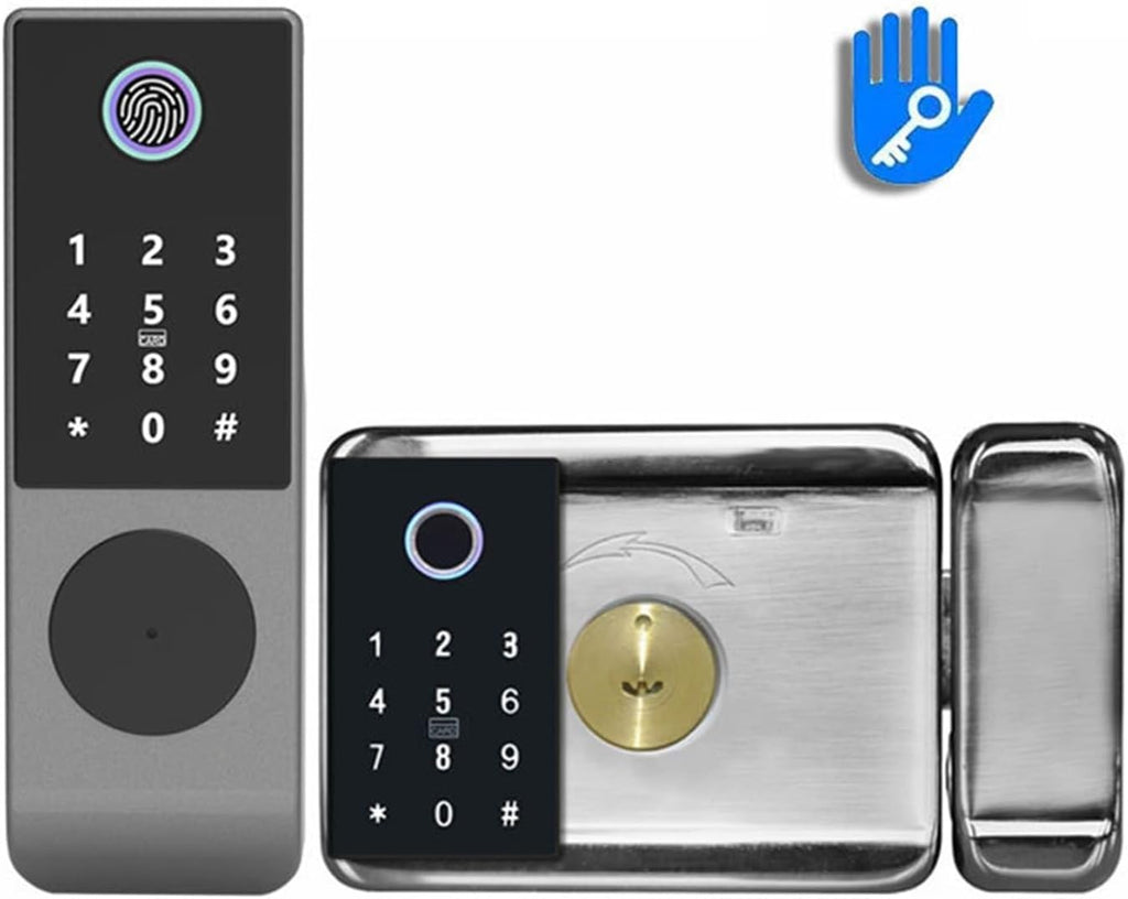 Tuya Wifi Double Side Fingerprint Smart Waterproof Electronic Lock Outdoor Gate Digital Password Remote APP Home Rim Lock Fingerprint /Password /IC Card / APP / Mechanical Key Suitable Door Thickness: