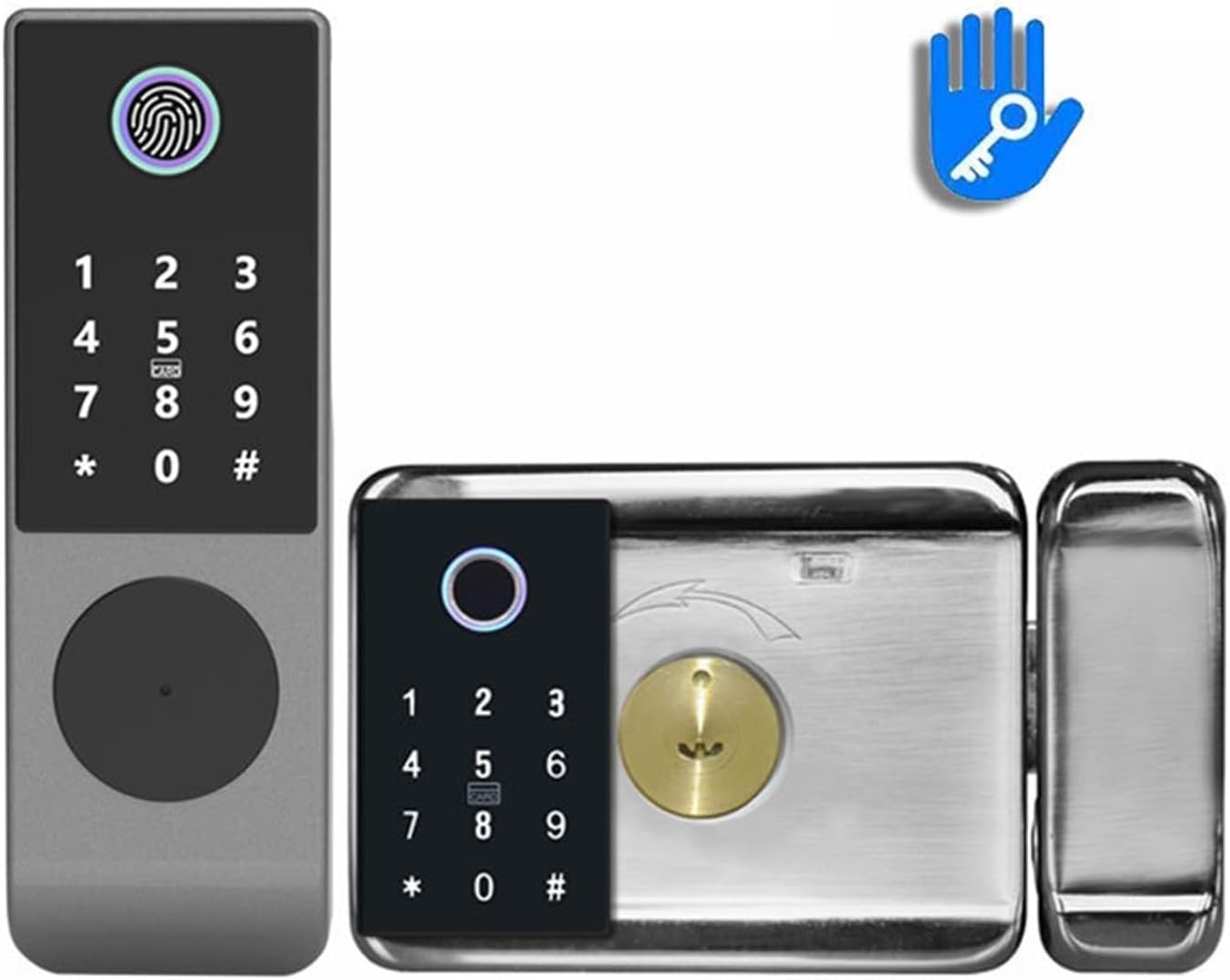 Tuya Wifi Double Side Fingerprint Smart Waterproof Electronic Lock Outdoor Gate Digital Password Remote APP Home Rim Lock Fingerprint /Password /IC Card / APP / Mechanical Key Suitable Door Thickness:
