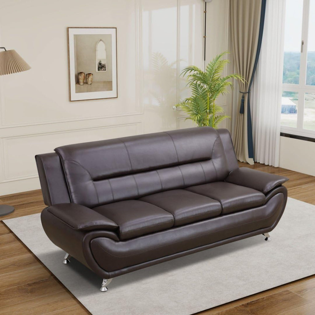 Contemporary Living Room Furniture Set, Vegan Leather Sofa Set for Living Room/House/Bedroom/Office/Apartment (Brown, Sofa+Loveseat)