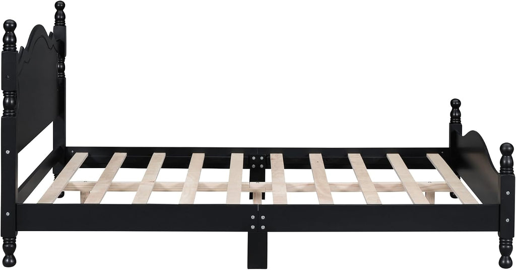 Merax Modern Solid Wood Platform Bed with Headboard,Mid Century Full Bed Frame/Wood Slat Support/Full Black