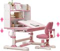 Kids Functional Desk and Chair Set – Ergonomic Height Adjustable Art Desk with One-Touch Tilting Desktop, Book Stand, Reading Rack & Storage Drawer for Children Boys & Girls (013-Pink)