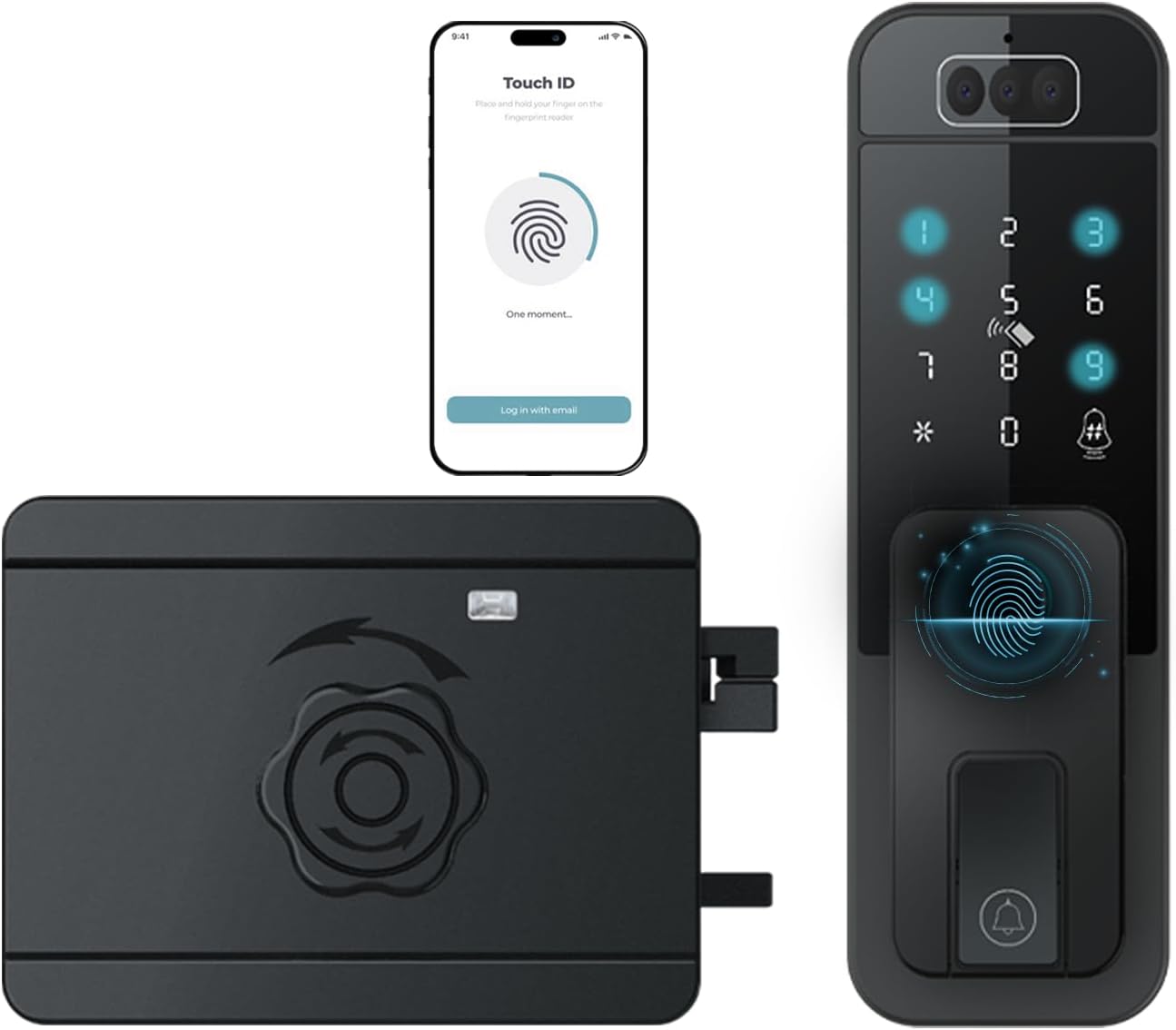 Smart Latch Door Lock with Face Recognition & Doorbell, 7-in-1 Keyless Entry, Palm Vein, Fingerprint, Password, IC Card, Key, Tuya App Control, Auto-Lock, Touchscreen Keypad, Black
