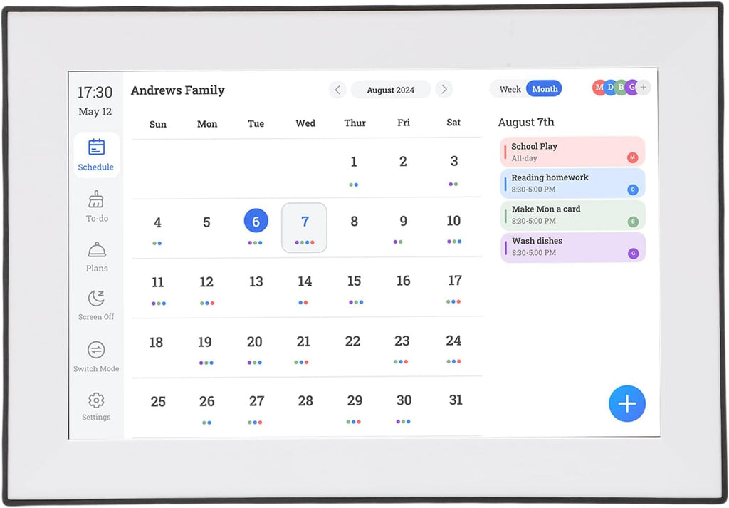Fockety 10.1 Inch Digital Calendar, Wall and Desk Mountable Meal Planner, Interactive Electronic Calendar with Smart Touchscreen for Family Schedules and Meal Planner (US Plug)