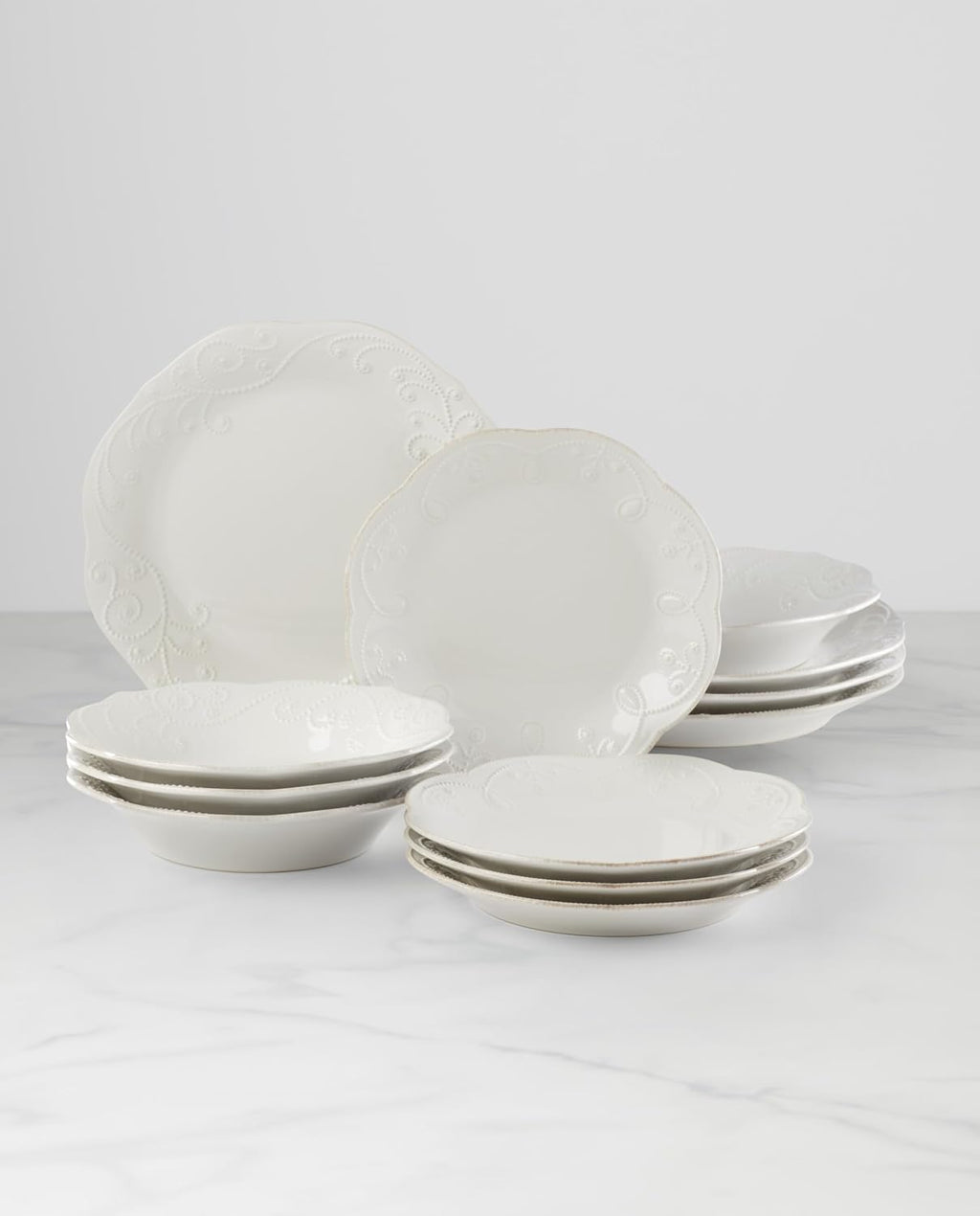 Lenox 890951 French Perle 12-Piece Plate & Bowl Dinnerware Set White