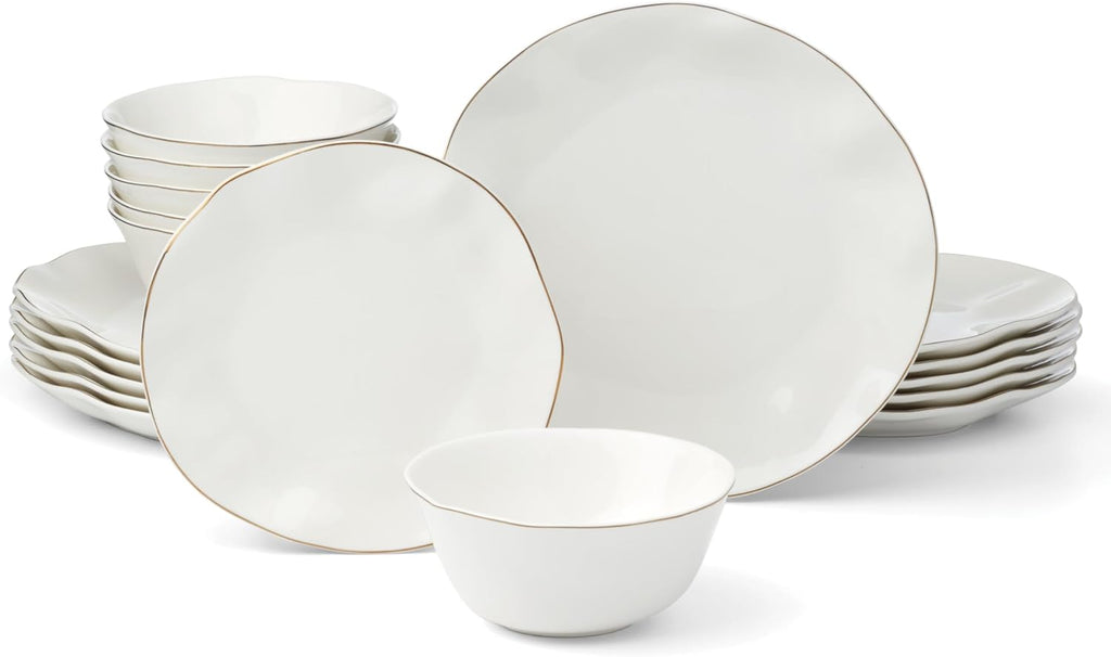 Lenox Dinnerware Sets, Blue Bay White 18-Piece Dinnerware Set, Service For 6, Porcelain Material, Dishwasher Safe, Microwave Safe, Bowls, Plates And Bowls, Dinner Dishes, Plates (White, 18 Piece)