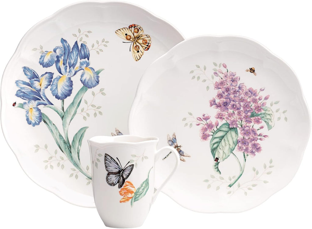 Lenox Dinnerware Set, Butterfly Meadow 18-Piece Set, Service For 6, White Porcelain, Butterfly And Flower Designs, Plates And Bowls Sets, Dishwasher Safe, Home & Kitchen (Assorted, 18 Pieces)