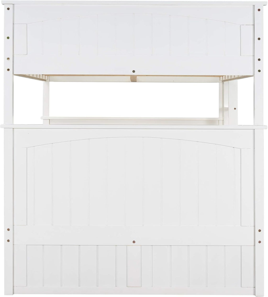 SOFTSEA Full Over Full Bunk Bed with Trundle for 3, Wood Bunk Beds with Trundle for Kids Teens, Divided Into Two Separate Full Beds, Space Saving, No Box Spring Needed, White