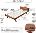 EMOOR Wood Slatted Bed Frame with Charging Station Twin for Japanese Futon Mattress (Earth-Natural), Height Adjustable (4/8/13in) Solid Pine Platform Bed