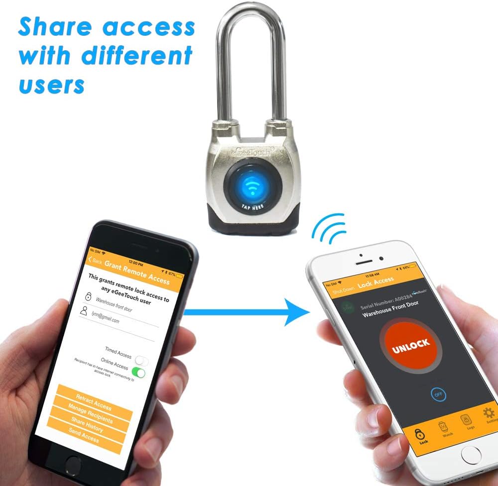 4th GEN. Smart Padlock, Weatherproof, Rugged Design for Commercial use, Bluetooth c/w NFC Fob (Long Shackle) (2 Pack)