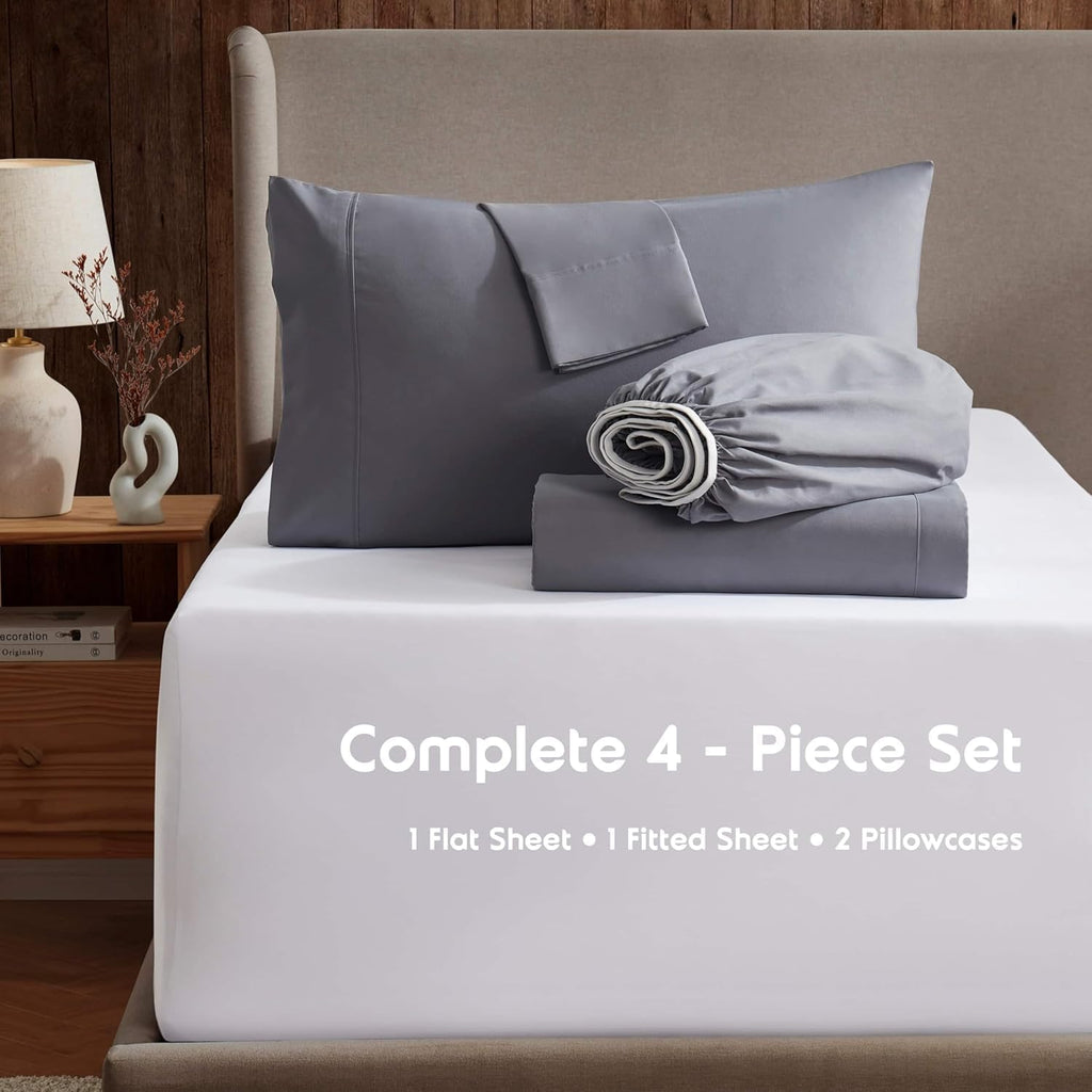 Nestl Full Foldable Bed Frame with 8 Inch Green Tea Mattress and 4 Piece Bed Sheets - 14 Inch High Easily Assembled Bed Frame - Graphite Memory Foam Mattress - Dark Grey Microfiber Sheets Set