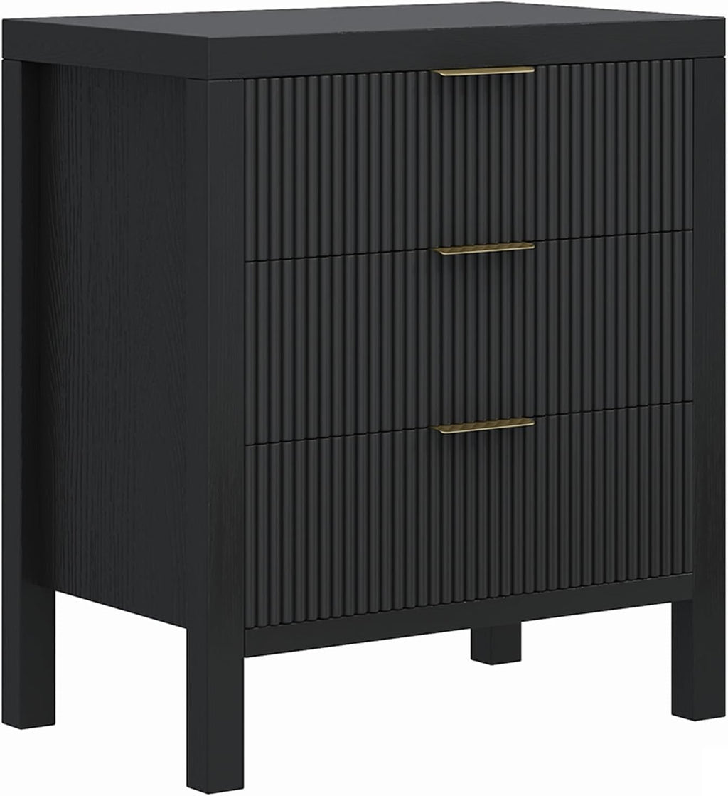 Nightstand with 3 Drawers, Dresser and Nightstand Sets, Bedside Tables, Mid Century Nightstands with 3 Wide Drawers for Bedroom, Kids' Room, Hallway - Black