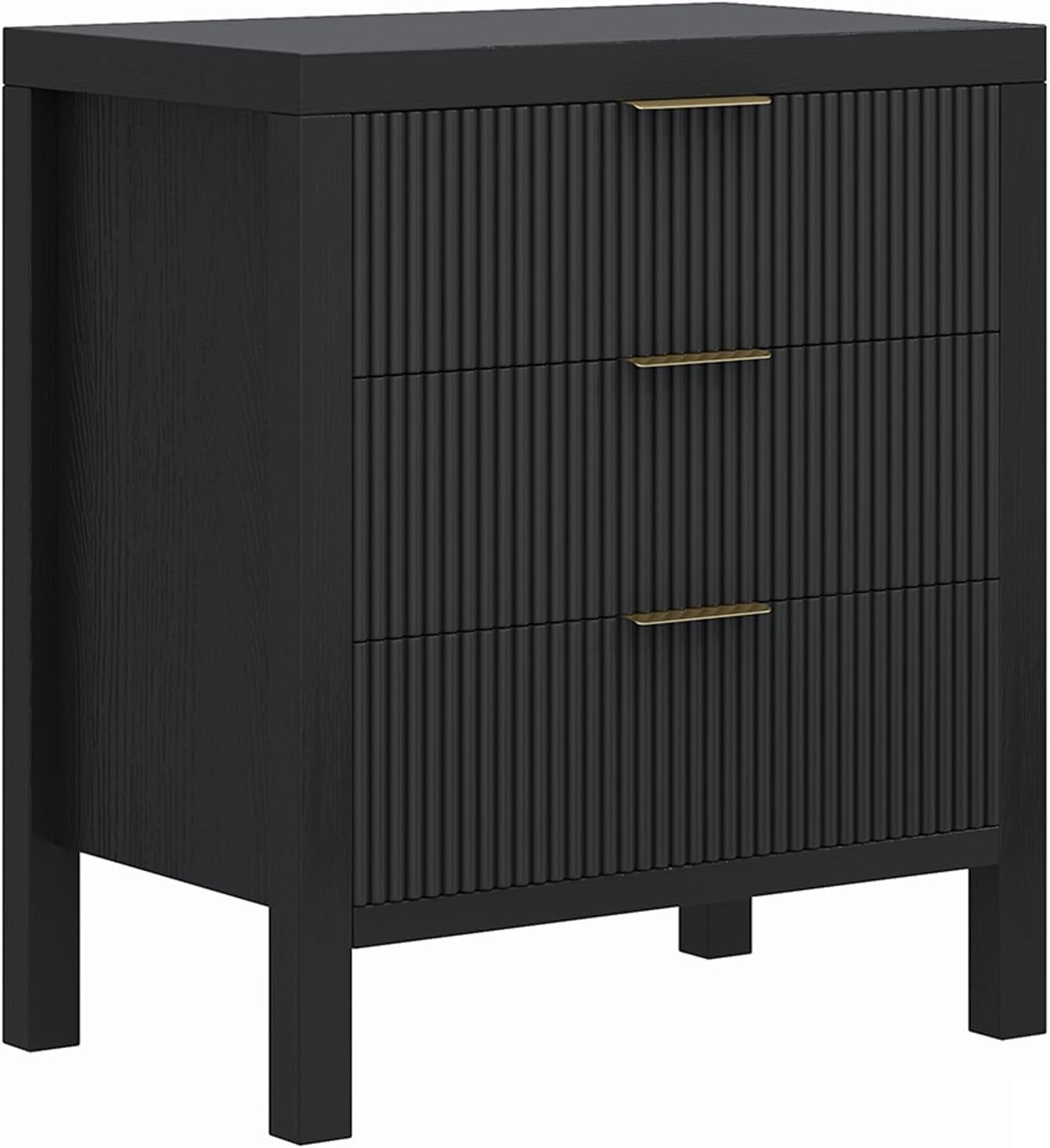 Nightstand with 3 Drawers, Dresser and Nightstand Sets, Bedside Tables, Mid Century Nightstands with 3 Wide Drawers for Bedroom, Kids' Room, Hallway - Black