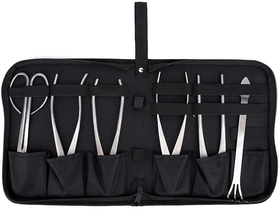 6X Bonsai tools, gardening plant and tree pruning tools, including concave shears, ball shears, trunk splitters and bonsai scissors.